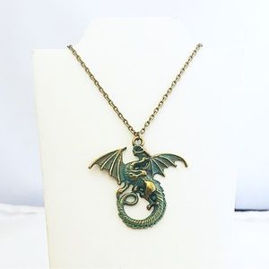 Necklace Dragon Antiqued Bronze Tone Boho Witchy Jewelry Goth Hippie Fairy Magic